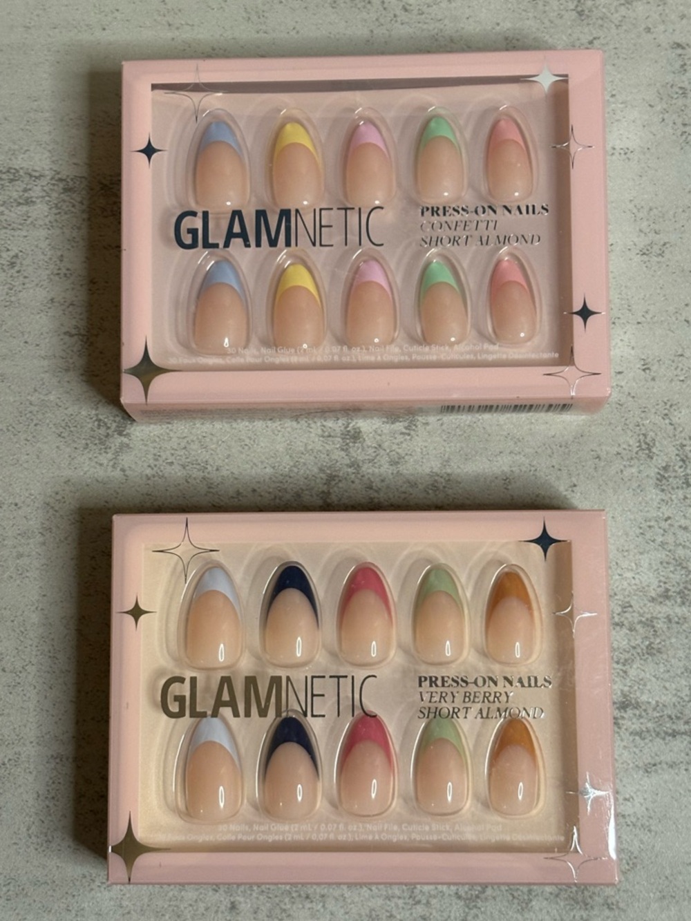 Glamnetic Press-On Almond Shaped Nail Bundle in Confetti & Very Berry